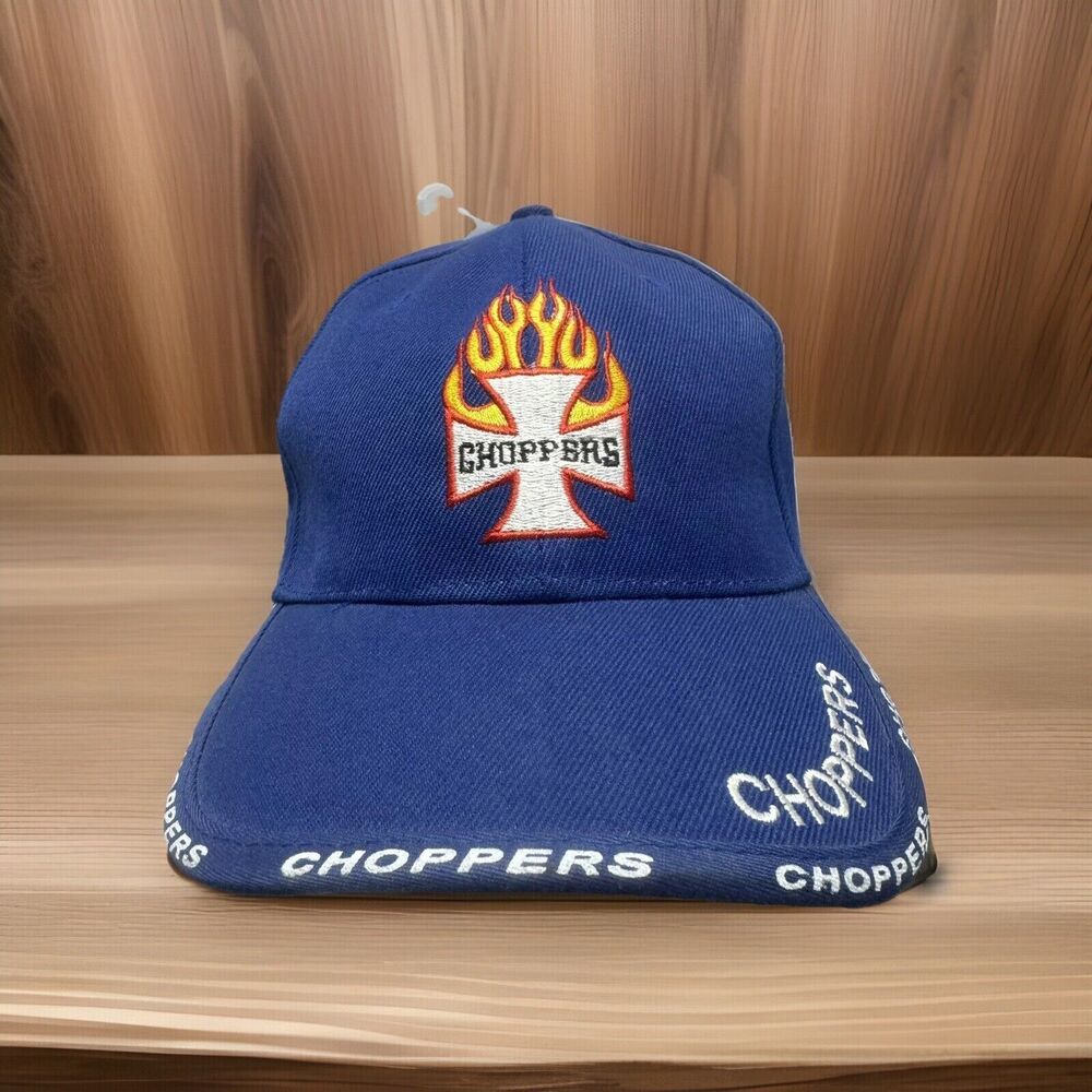 Orange County Choppers Hat Blue Embroidered Cross Flames Adjustable Biker Cap OC